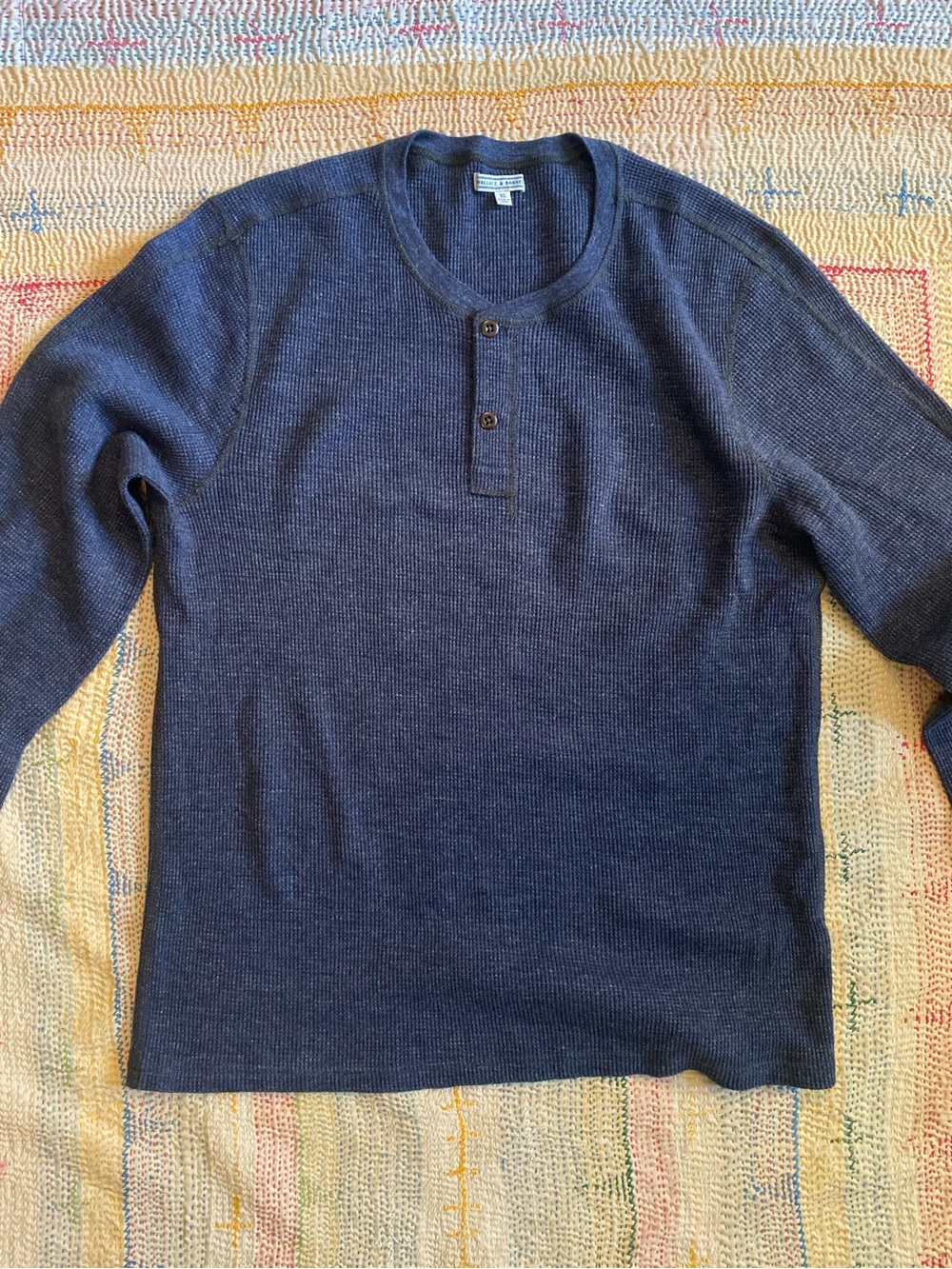 Men's J.Crew Navy Thermal Crewneck Henley Size XL Wallace & Barnes